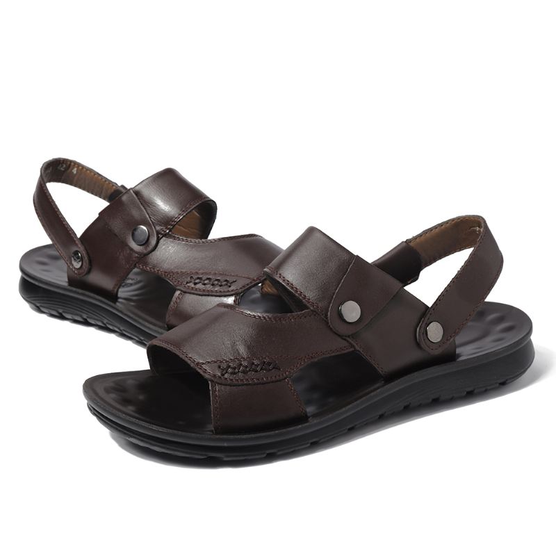 Mænd Blød Sål Læder Two Way Wear Sandaler Strandsko