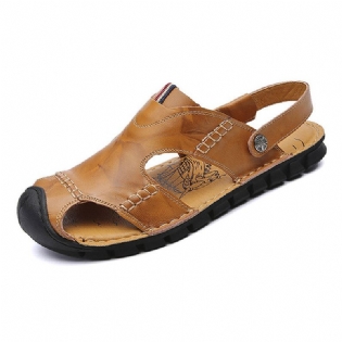 Mænd Casual Bløde Anti Collision Toe Sandaler I Ægte Læder