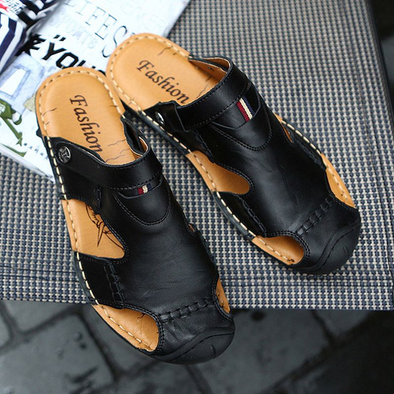 Mænd Casual Bløde Anti Collision Toe Sandaler I Ægte Læder