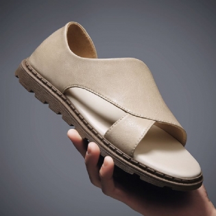 Mænd Koskind Åndbar Udhulet Blød Bund Åbnet Tå Slip På Afslappede Sandaler