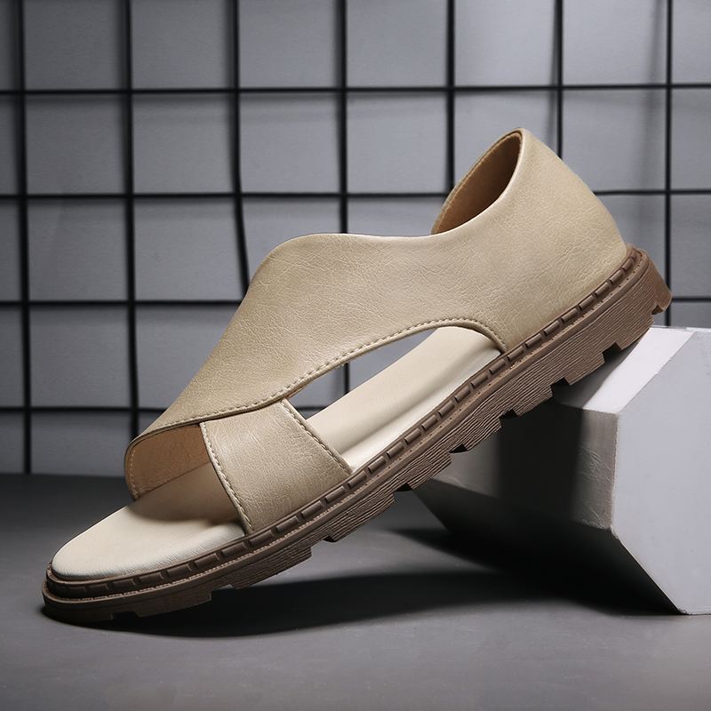 Mænd Koskind Åndbar Udhulet Blød Bund Åbnet Tå Slip På Afslappede Sandaler