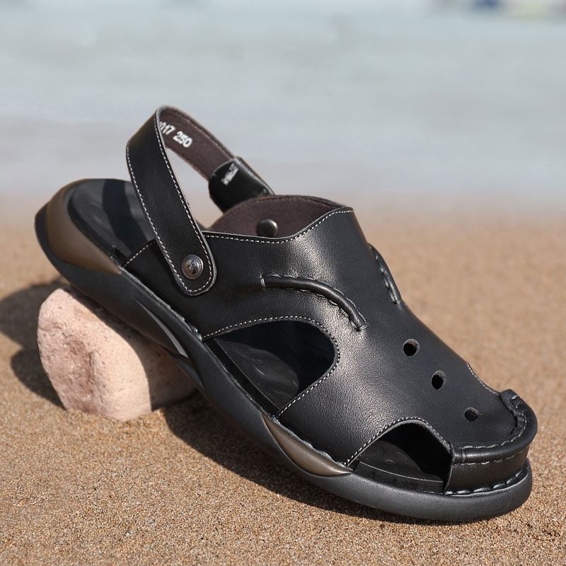 Mænd Koskind To-vejs Blød Sål Skridsikker Lukket Tå Slip På Afslappede Sandaler
