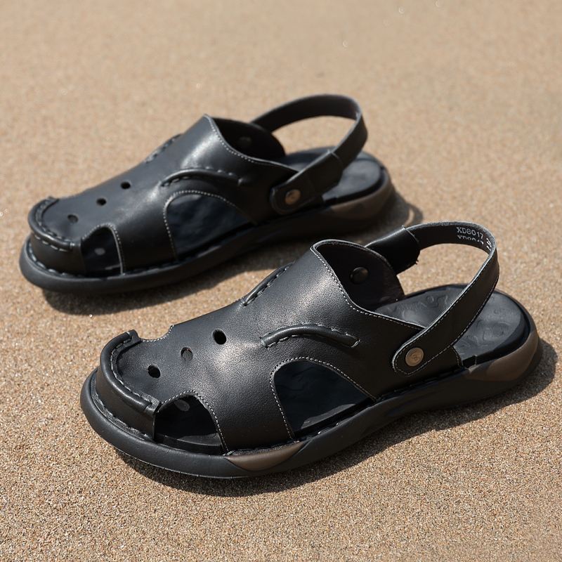 Mænd Koskind To-vejs Blød Sål Skridsikker Lukket Tå Slip På Afslappede Sandaler