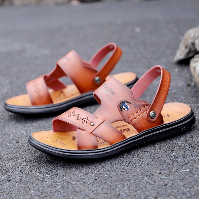 Mænd Microfiber Åndbar Blød Sål Skridsikker To-vejs Åbnet Strand Afslappede Sandaler
