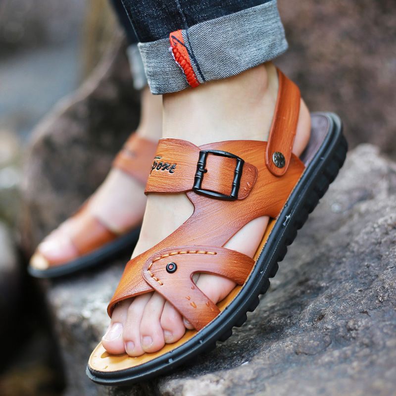 Mænd Mikrofiber Åndbar To-vejs Skridsikker Åben Tå Blød Sål Strand Casual Sandaler