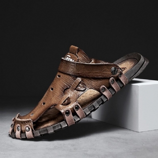 Mænd Pu Sandaler To-vejs Åndbar Lukket Tå Casual Vintage Hjemmesko