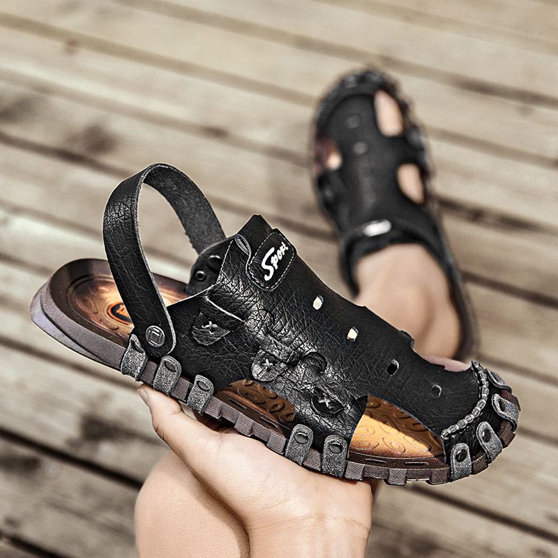Mænd Pu Sandaler To-vejs Åndbar Lukket Tå Casual Vintage Hjemmesko