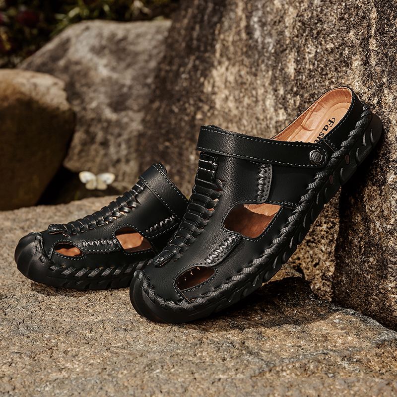 Mænd Udendørs Mikrofiber Læder Vævet Skridsikker Håndsyning Vand Sandaler