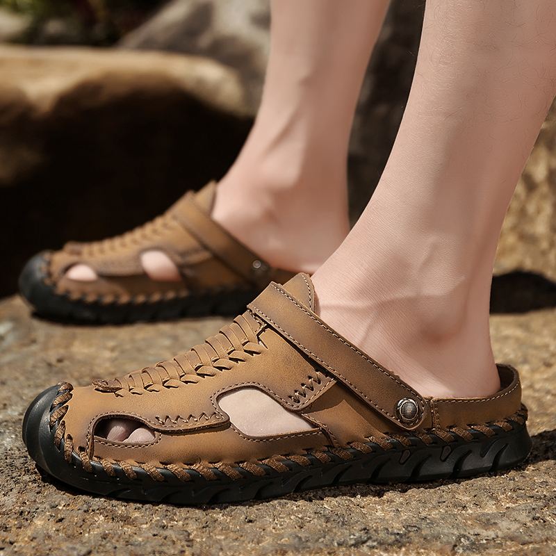 Mænd Udendørs Mikrofiber Læder Vævet Skridsikker Håndsyning Vand Sandaler
