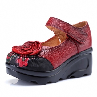 Retro Læder Blomstersko Til Kvinder