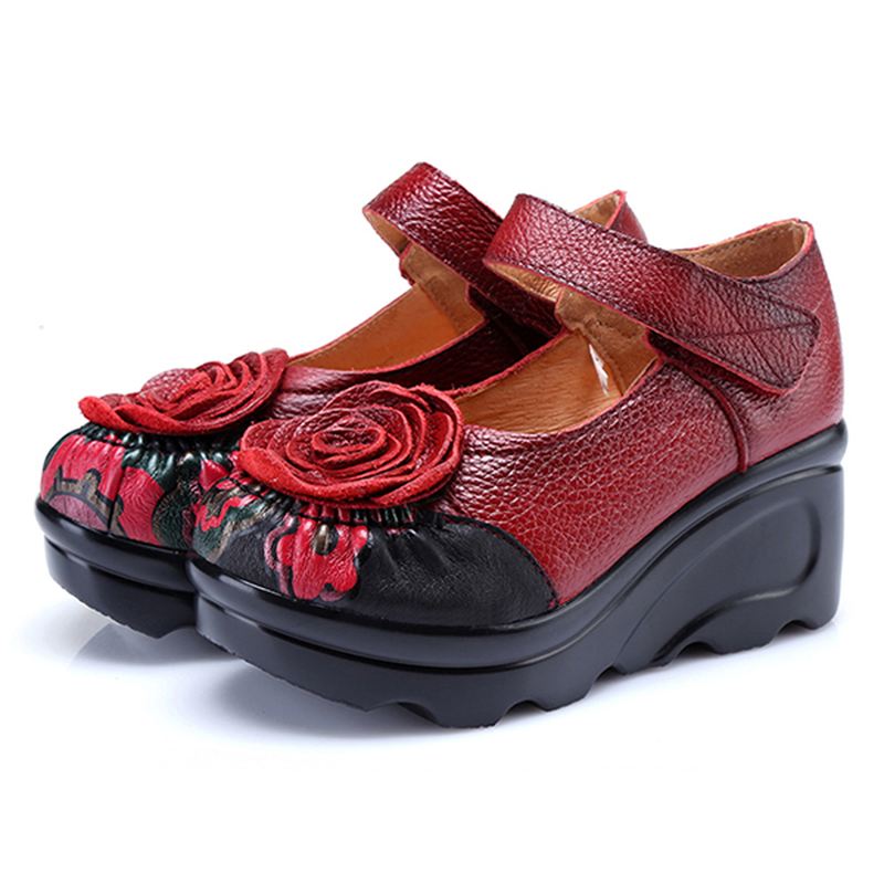 Retro Læder Blomstersko Til Kvinder