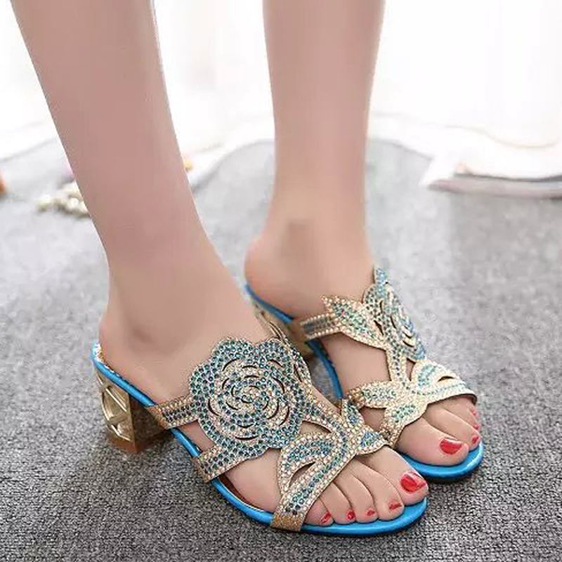 Sommer Åndbare Strandsandaler Rhinestone Chic Sko Slip On Platform Sandaler