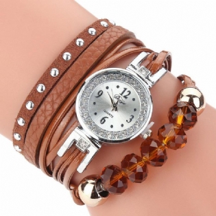 Crystal Casual Style Kvinder Armbånd Watch Gave Læderrem Quartz Watch
