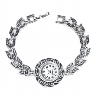 Grey Crystal Kvinder Armbåndsur Moderigtigt Retro Style Quartz Watch
