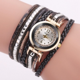 Kvinder Læder Band Winding Analog Laides Kjole Armbånd Quartz Watch