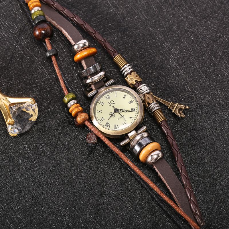 Retro Stil Kvinder Armbånd Watch Beads Eiffel Tower Pendant Quartz Watch