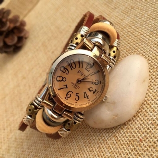Vintage Simple Dial Dame Armbånd Watch Case Multilayer Quartz Watch