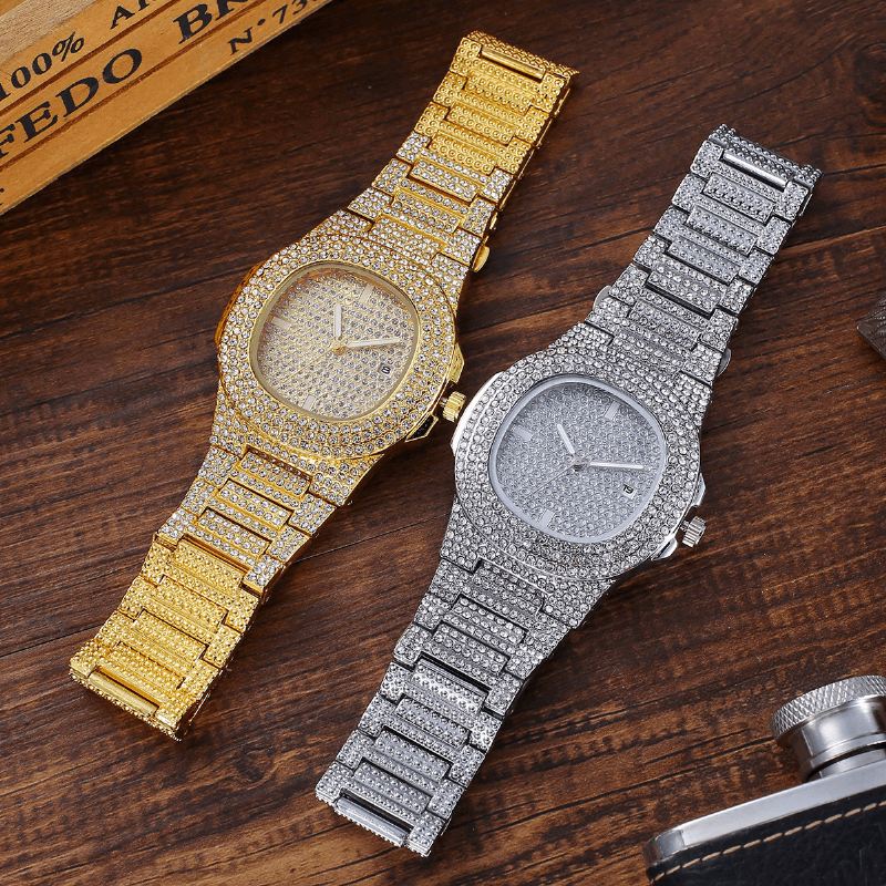 2 Stk/sæt Luksus Mode Kvinder Armbåndsur Sæt Bling Indlagt Rhinestone Kvarts Ur Smykker Gave