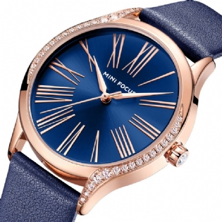 Afslappet Stil Skinnende Kvinder Armbåndsur Ægte Læderrem Quartz Watch