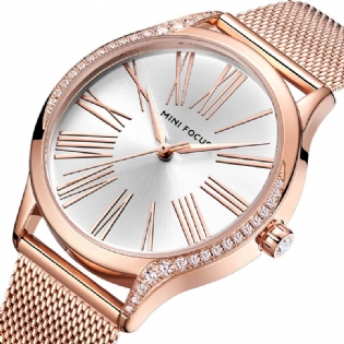 Casual Style Crystal Kvinder Armbåndsur Rustfrit Stål Band Quartz Watch