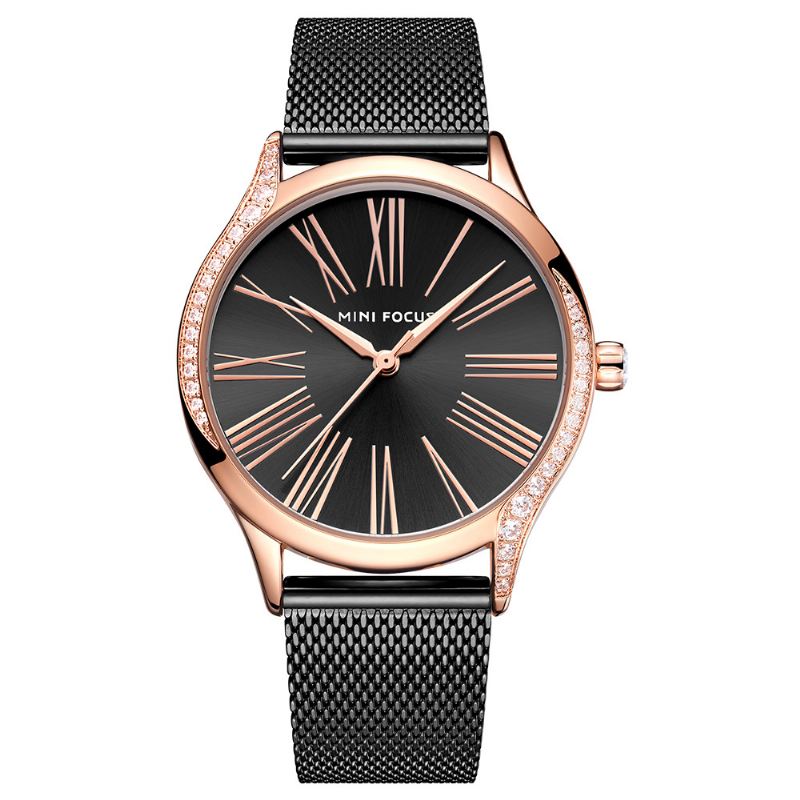 Casual Style Crystal Kvinder Armbåndsur Rustfrit Stål Band Quartz Watch