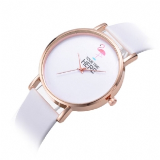 Casual Style Kvinder Armbåndsur Rose Gold Case Læderrem Quartz Watch