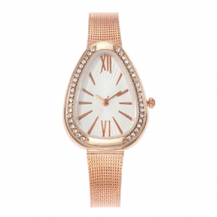 Crystal Case Triangle Dial Simpelt Design Fuld Stell Mesh Bælte Kvarts Quartz Watch