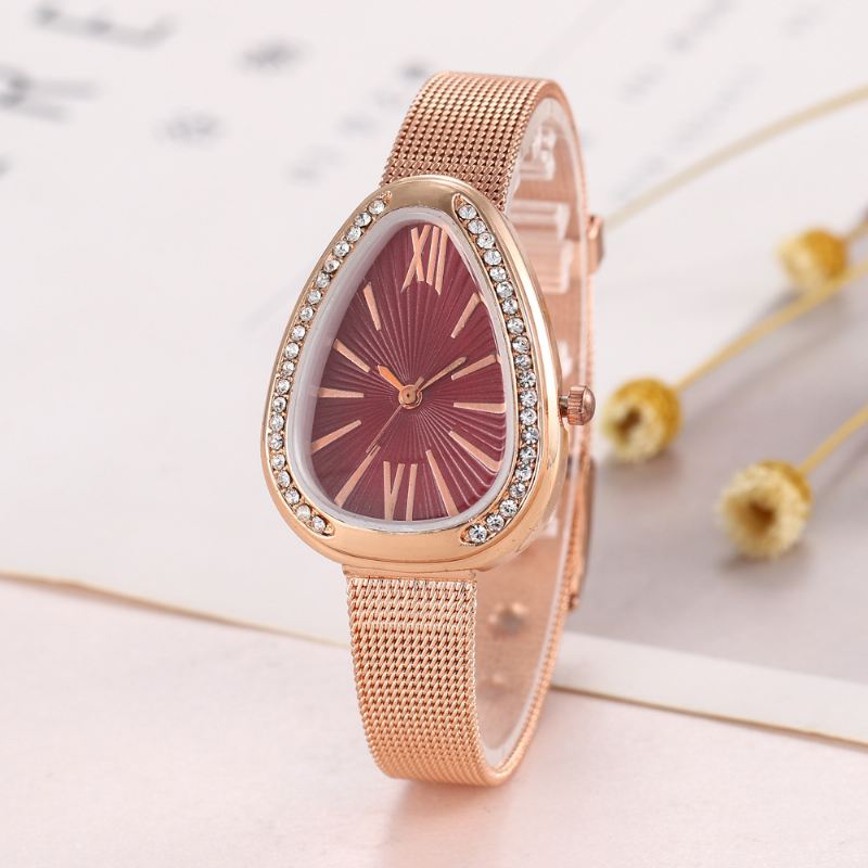 Crystal Case Triangle Dial Simpelt Design Fuld Stell Mesh Bælte Kvarts Quartz Watch