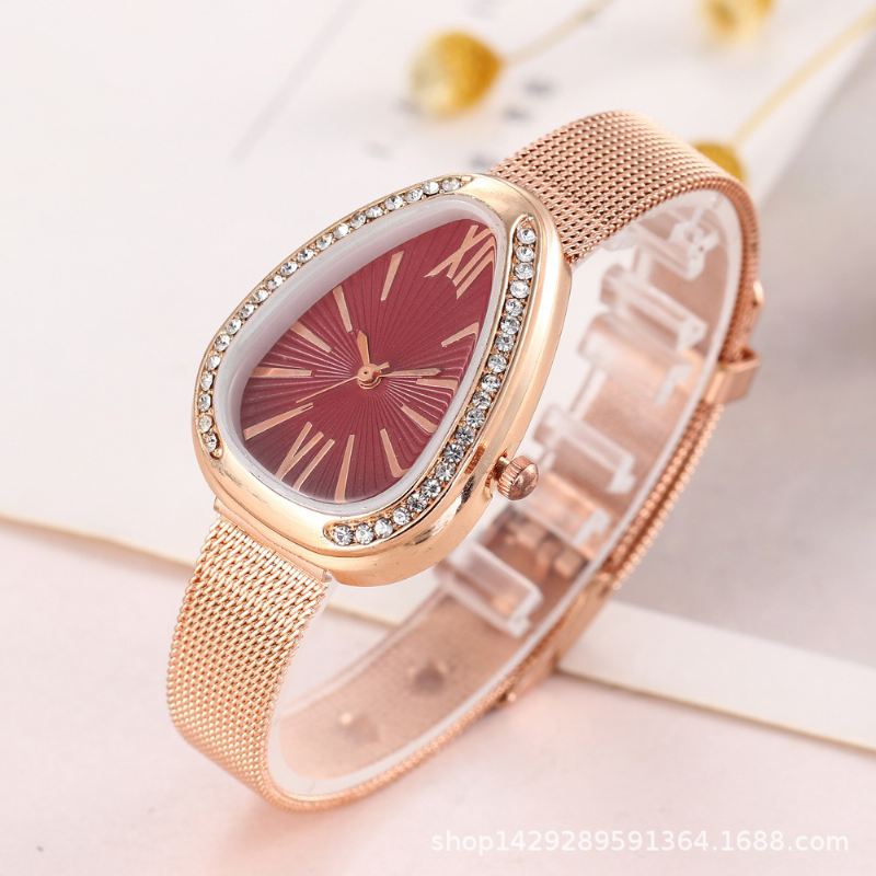 Crystal Case Triangle Dial Simpelt Design Fuld Stell Mesh Bælte Kvarts Quartz Watch