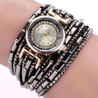 Crystal Casual Style Dame Armbånd Watch Gold Case Quartz Movement Ure