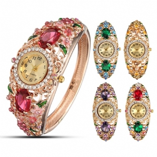 Damearmbåndsur I Retrostil Blomster Diamond Quartz Watch