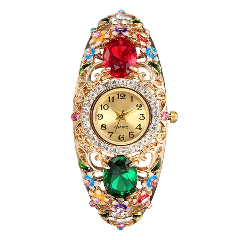 Damearmbåndsur I Retrostil Blomster Diamond Quartz Watch