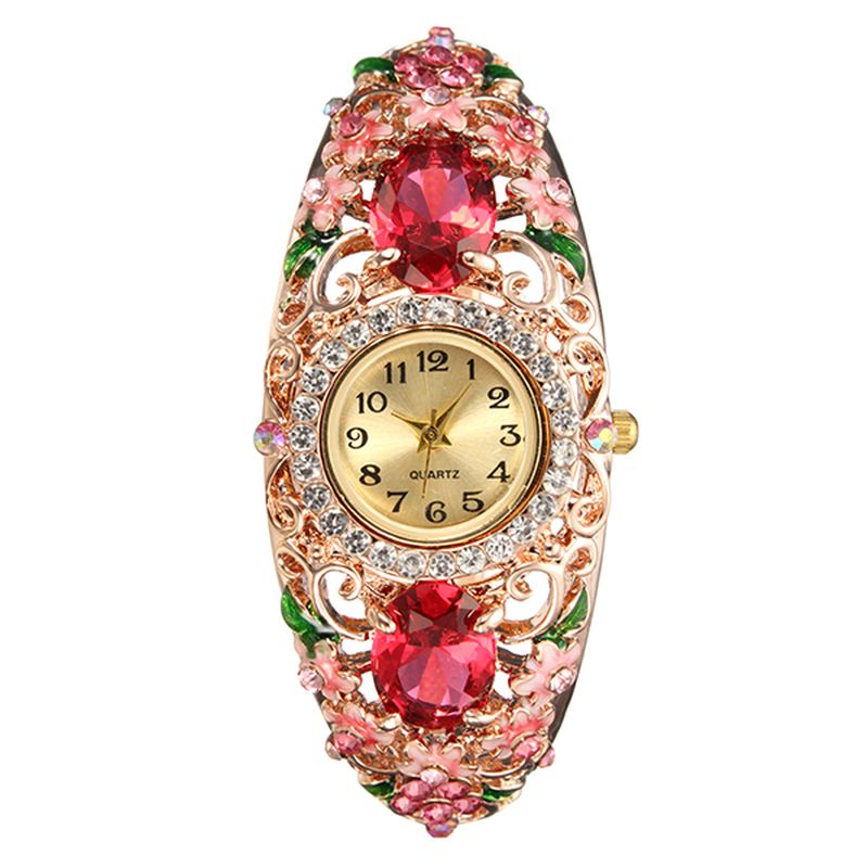 Damearmbåndsur I Retrostil Blomster Diamond Quartz Watch