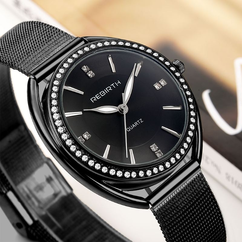 Diamond Dial Case Dame Armbåndsur Fuldt Stål Elegant Design Quartz Watch
