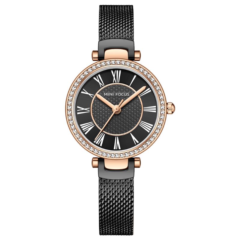 Elegant Dameur Mode Casual Stålrem Krystal Vandtæt Quartz Watch