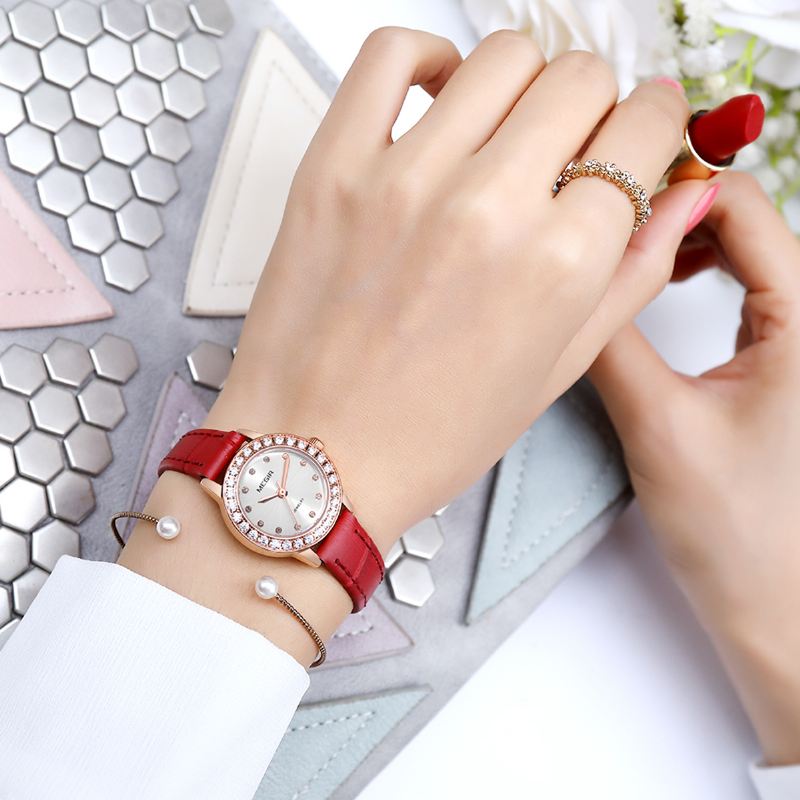 Elegant Design Dame Armbåndsur Ægte Læder Band Quartz Watch