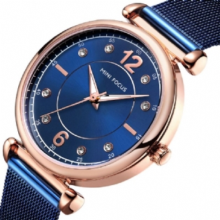 Elegant Design Mesh Stål Kvinder Armbåndsur Crystal Dame Kvarts Ur