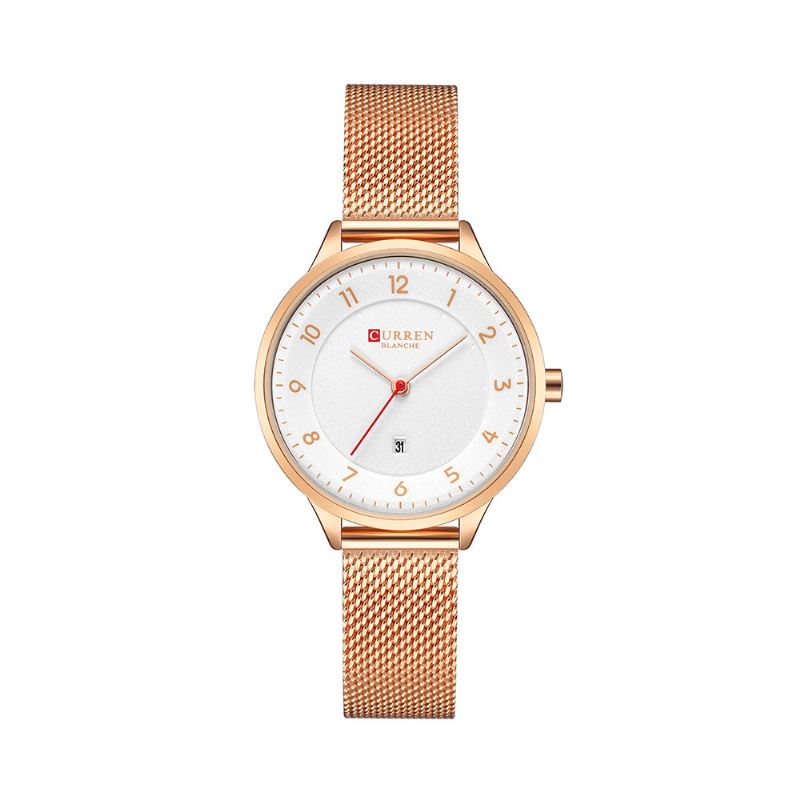 Enkel Urskive Design Datovisning Dameur Mesh Stålbånd Quartz Ure