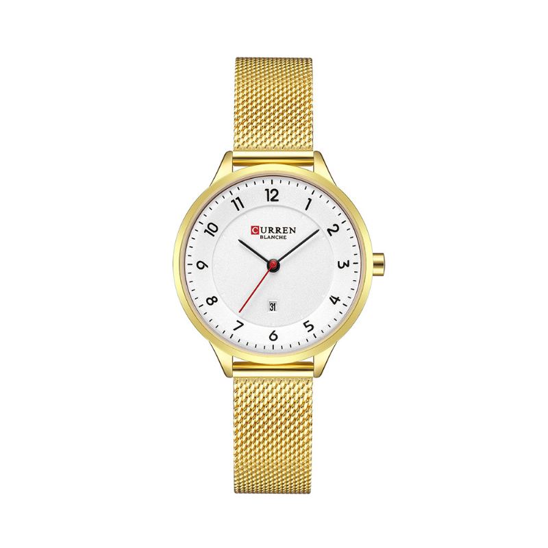 Enkel Urskive Design Datovisning Dameur Mesh Stålbånd Quartz Ure
