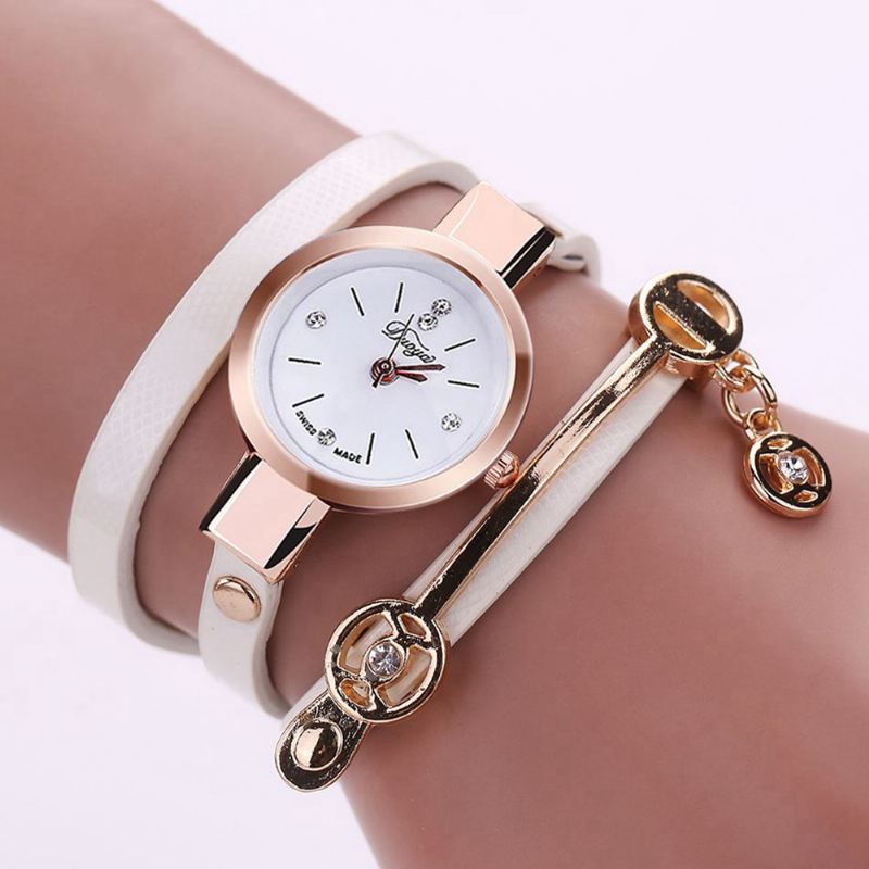 Mode Casual Damer Diamand Pu Læderrem Damer Armbåndsur Quartz Watch