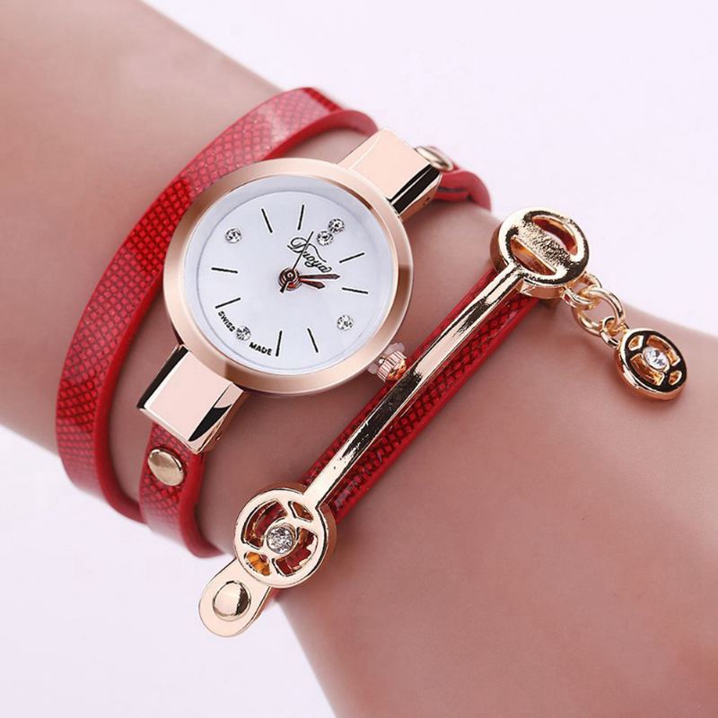 Mode Casual Damer Diamand Pu Læderrem Damer Armbåndsur Quartz Watch