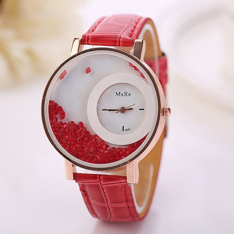 Mode Casual Kvinder Watch Crystal Dial Læderrem Kvinde Quartz Watch