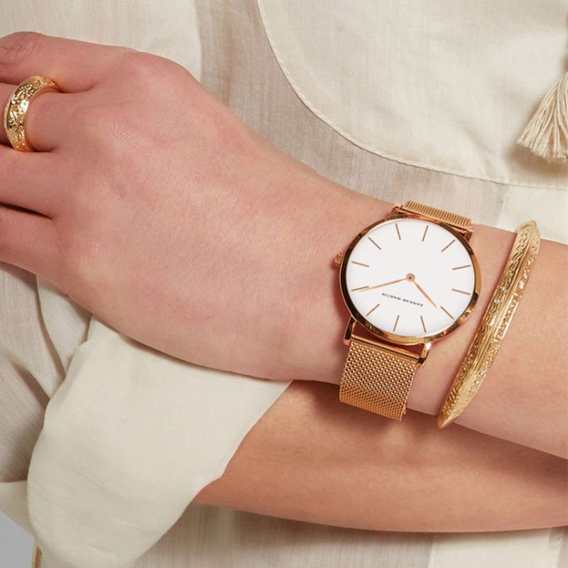 Mode Casual Simple Big Dial Steel Mesh Strap Vandtæt Kvinder Quartz Watch