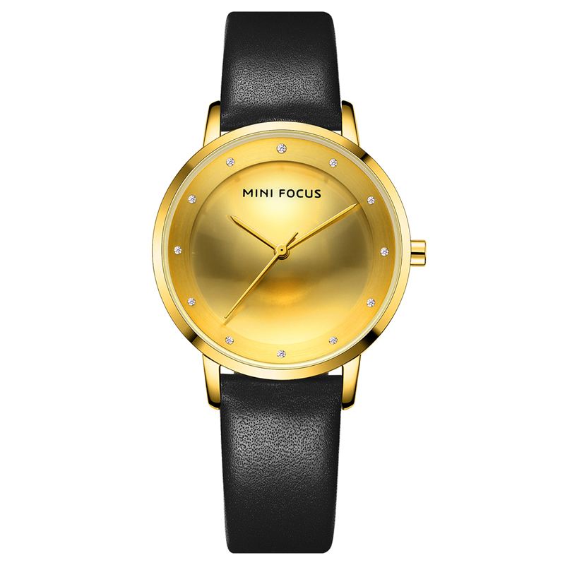Mode Dameur Diamantskive Vandtæt Læderrem Simple Lady Quartz Watch