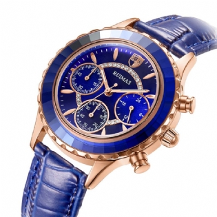 Mode Dameur Vandtæt Chronograph Læderrem Light Luxury Quartz Watch