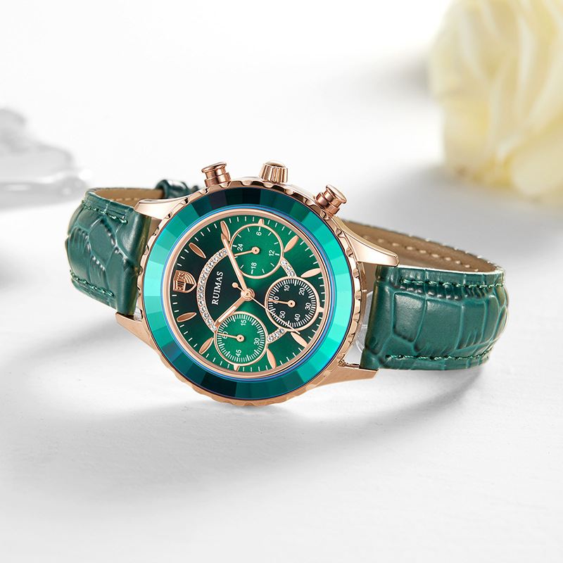 Mode Dameur Vandtæt Chronograph Læderrem Light Luxury Quartz Watch