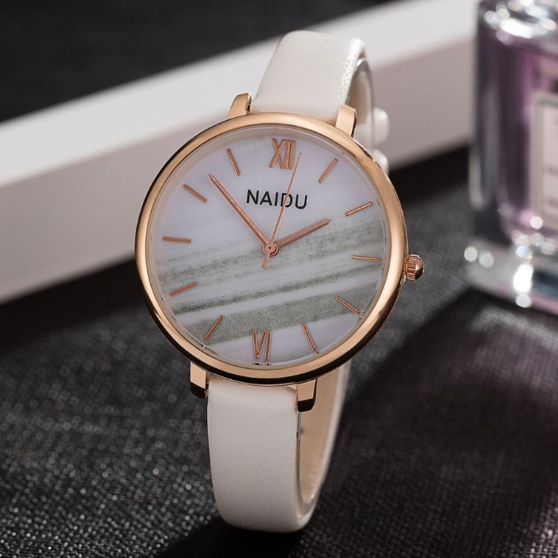 Mode Elegant Design Romersk Nummer Pu Læderrem Damearmbåndsure Quartz Watch