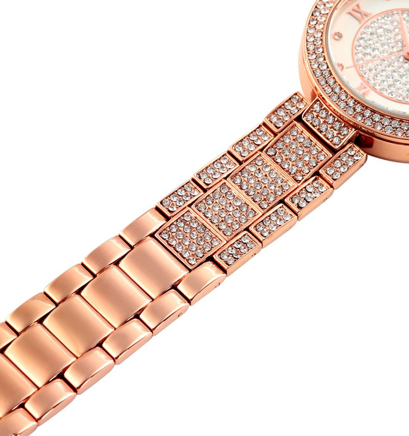 Mode Elegant Ur Rhinestone Dekoration Zink Ur Rem Dato Display 3atm Vandtæt Kvinde Quartz Ur