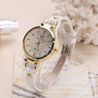 Mode Farverigt Læderbånd Kvinder Simple Dial Rose Gold Case Quartz Watch