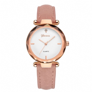 Mode Læderrem Simple Dial Design Metal Case Dame Watch Dame Dress Quarta Watch